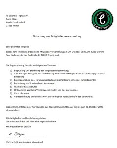 Mitgliederversammlung und Vorstandswahl am 29.10. !